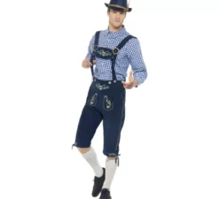 Costume tradizionale bavarese blu con lederhosen per uomo