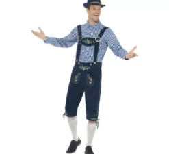 Costume tradizionale bavarese blu con lederhosen per uomo
