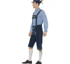 Costume tradizionale bavarese blu con lederhosen per uomo