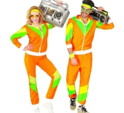 Costume tuta arancione e verde anni '80 per adulto