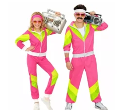 Costume tuta fucsia e verde anni '80 per adulto