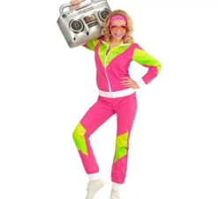 Costume tuta fucsia e verde anni '80 per adulto
