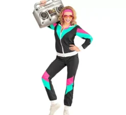 Costume tuta nera e rosa anni '80 per adulto