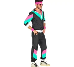 Costume tuta nera e rosa anni '80 per adulto
