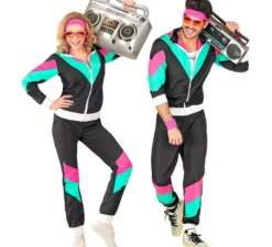 Costume tuta nera e rosa anni '80 per adulto