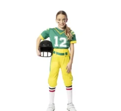 Costume verde da giocatrice di football americano per bambina