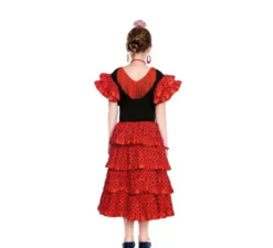 Costume vestito Sevillana rosso con pois neri per ragazza