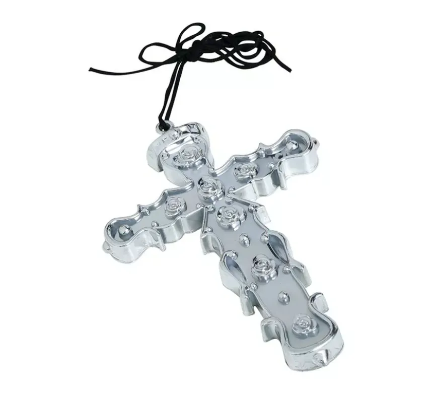Croce religiosa in 2 colori assortiti Oro e Argento di 15 cm
