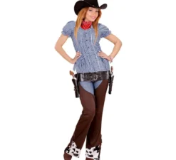 Denim scozzese blu o camicetta bavarese da donna