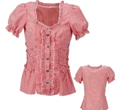 Denim scozzese rosso o camicetta bavarese da donna