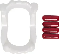 Dentiera da vampiro con 4 capsule di sangue