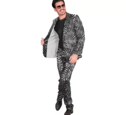Divertente abito da festa per uomo con stampa animalier color argento