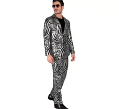 Divertente abito da festa per uomo con stampa animalier color argento
