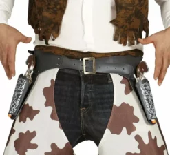 Doppia fondina nera con due pistole da cowboy