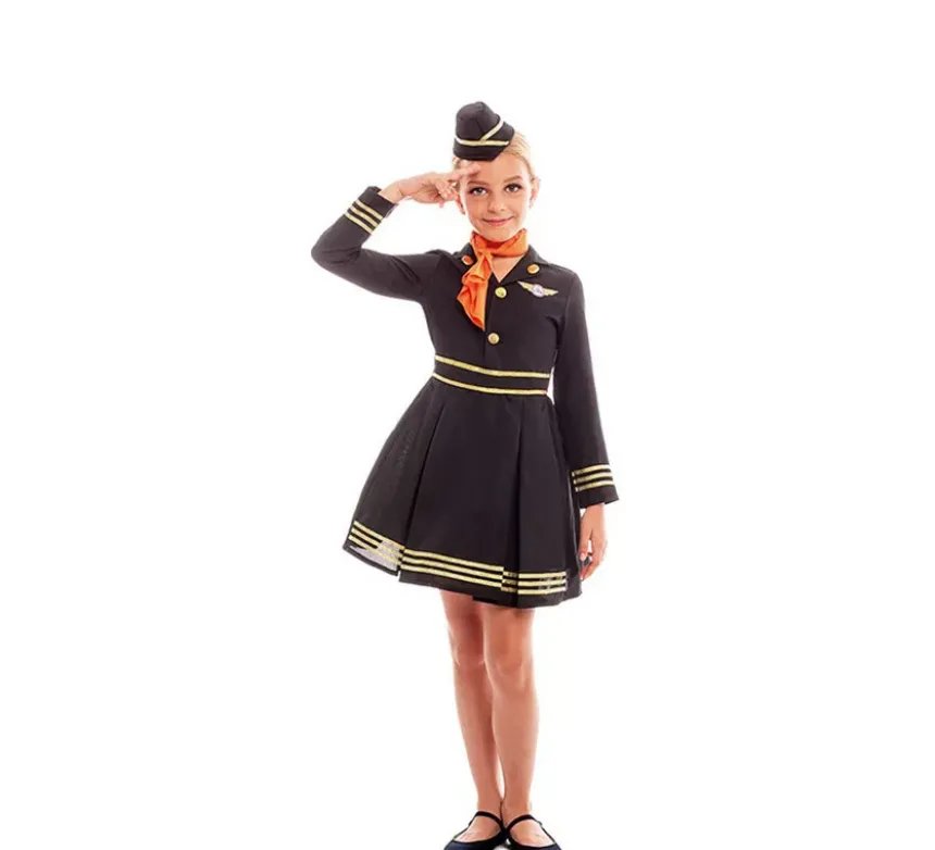 Elegante costume da assistente di volo con cappello per bambina