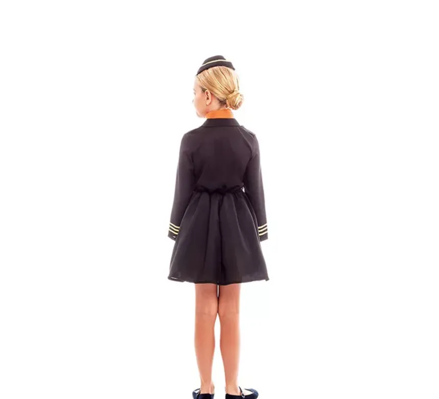 Elegante costume da assistente di volo con cappello per bambina