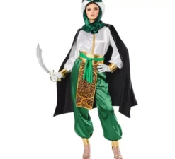 Elegante costume da beduina verde e bianco per donna