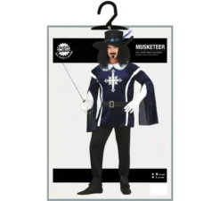 Elegante costume da moschettiere blu per uomo