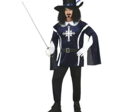 Elegante costume da moschettiere blu per uomo