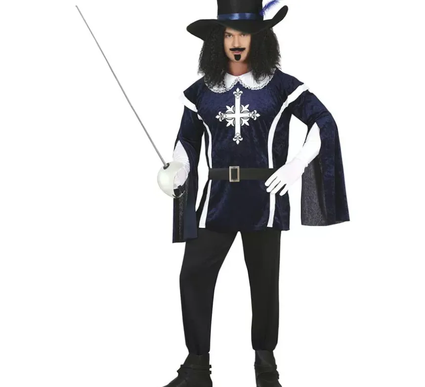 Elegante costume da moschettiere blu per uomo