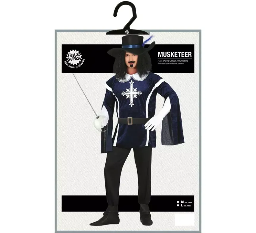 Elegante costume da moschettiere blu per uomo