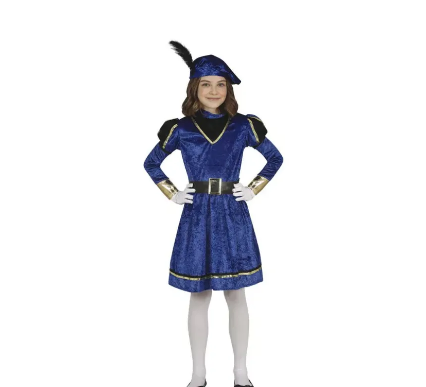 Elegante Costume da Pagina Blu per bambina