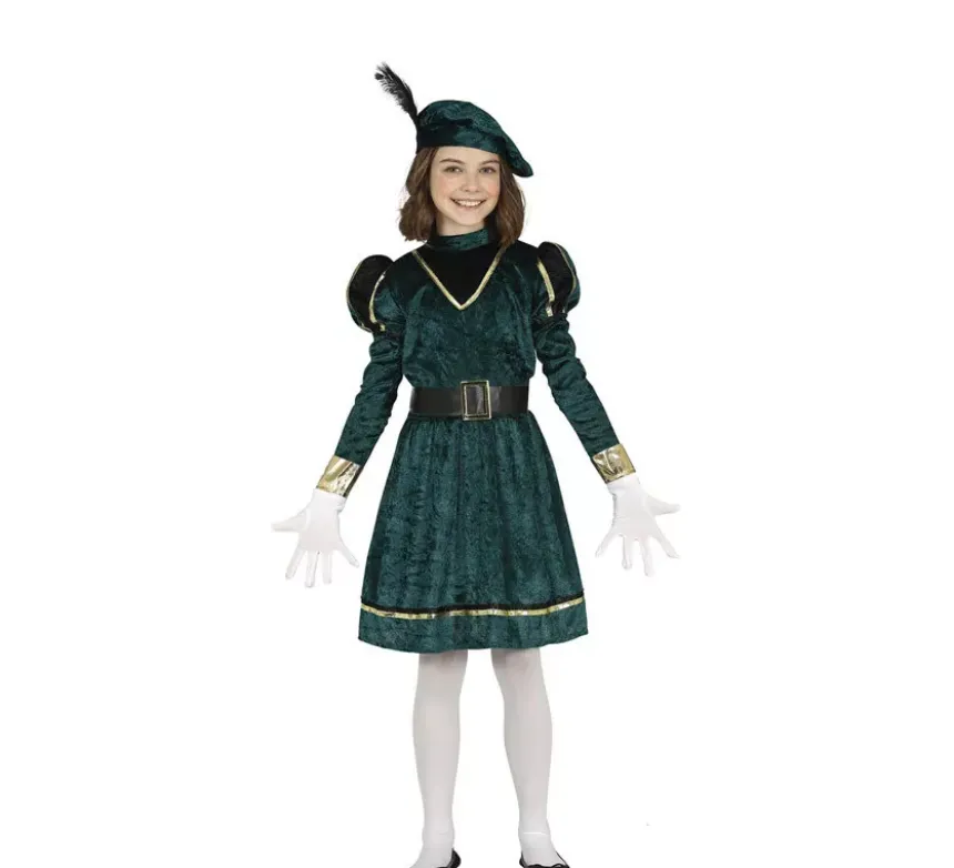 Elegante Costume da Pagina Verde per bambina