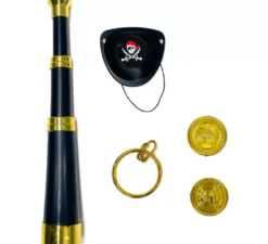 Elegante kit pirata: cannocchiale, benda sull'occhio, monete e orecchini
