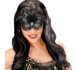 Elegante maschera nera con piume