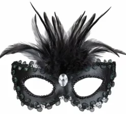 Elegante maschera nera con piume