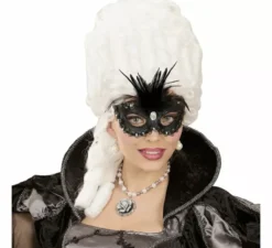 Elegante maschera nera con piume