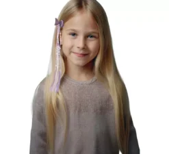 Extension per capelli intrecciati lilla e rosa con fiocco da 30 cm