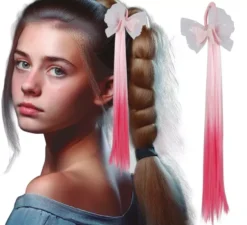 Extension per capelli rosa con fiocco da 40 cm