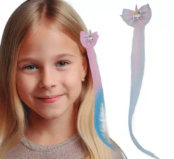 Extension per capelli rosa con unicorno, 35 cm