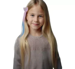 Extension per capelli rosa con unicorno, 35 cm
