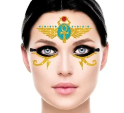 Faccia glitter egiziana dorata e blu
