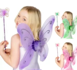Fairy Kit per bambini in vari colori: ali di farfalla e bacchetta magica