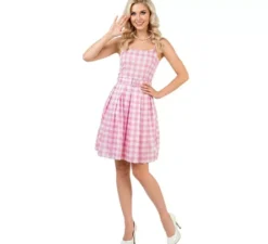 Famoso costume da bambola rosa a quadretti per donna