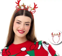 Fascia per capelli con corna di renna rossa e dorata