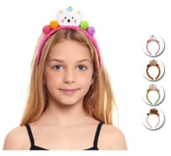 Fascia per capelli con orsetto con pompon in colori assortiti per bambini