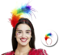 Fascia per capelli con piume arcobaleno