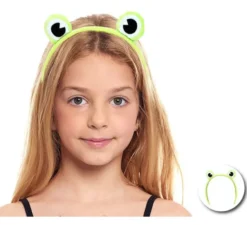 Fascia per capelli con rana verde in peluche per bambini