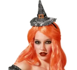 Fascia per capelli in argento con mini cappello da strega