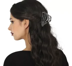Fermaglio per capelli a forma di mano scheletrica in metallo da 8,5 cm