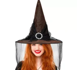 Fibbia per cappello da strega in oro con tulle