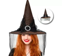 Fibbia per cappello da strega in oro con tulle