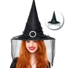 Fibbia per cappello da strega nera con tulle