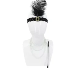 Flapper Kit anni '20: nastro con piuma, collana e portasigarette
