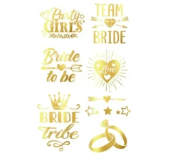 "Foglio per tatuaggi ""Sposa in arrivo"" in oro 14x30 cm"