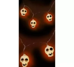 Ghirlanda di 10 teschi con illuminazione LED da 150 cm